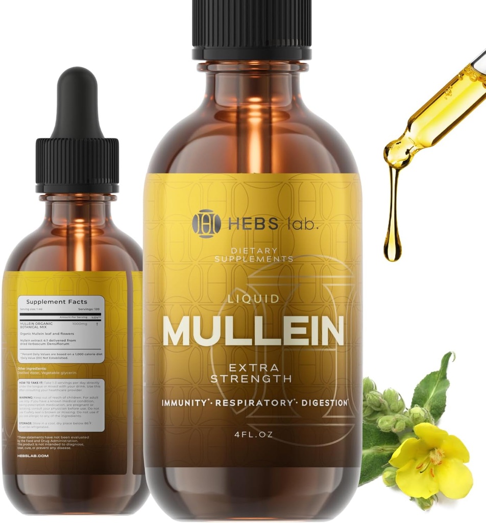 Lung Cleanse ve Health için Mullein Broşürü - ABD'de yapılan Mullein Drops - Lung Support Supplement - Herbal Respiratory Support - Mullein Extract Tincture 4 Fl Oz