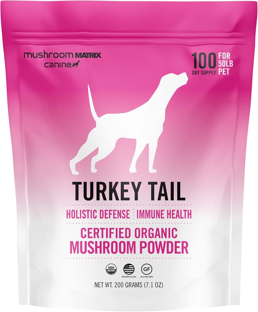 Om Mushroom Matrix Türkiye Tail Mushroom Pet Supplement Toz, Köpekler ve Kediler için Immunity Support & Holistic Defense, 200 Grams, 7.1 oz