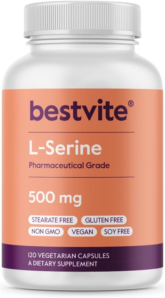 BESTVITE L-Serine 500mg (120 κάψουλες χορτοφάγων) - Δεν Stearates - Vegan - Μη ΓΤΟ - Χωρίς γλουτένη