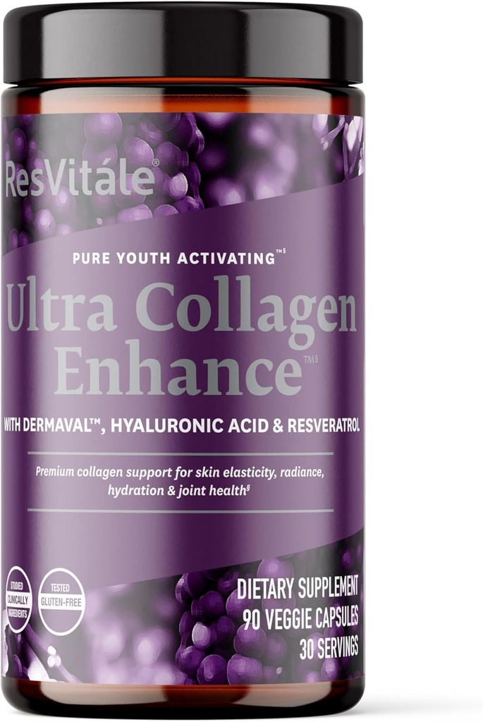 ResVitale Ultra Collagen Enhance - Skin Care Supplement with Resveratrol - 90 Veggie Capsules