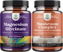 Magnezyum Glycinate Capsules Mineral ve Nootropic Brain Focus Mushroom - Immune Support Bone Health Mood Support - 10X Mushroom Mix for Sugar Balance and mental Focus