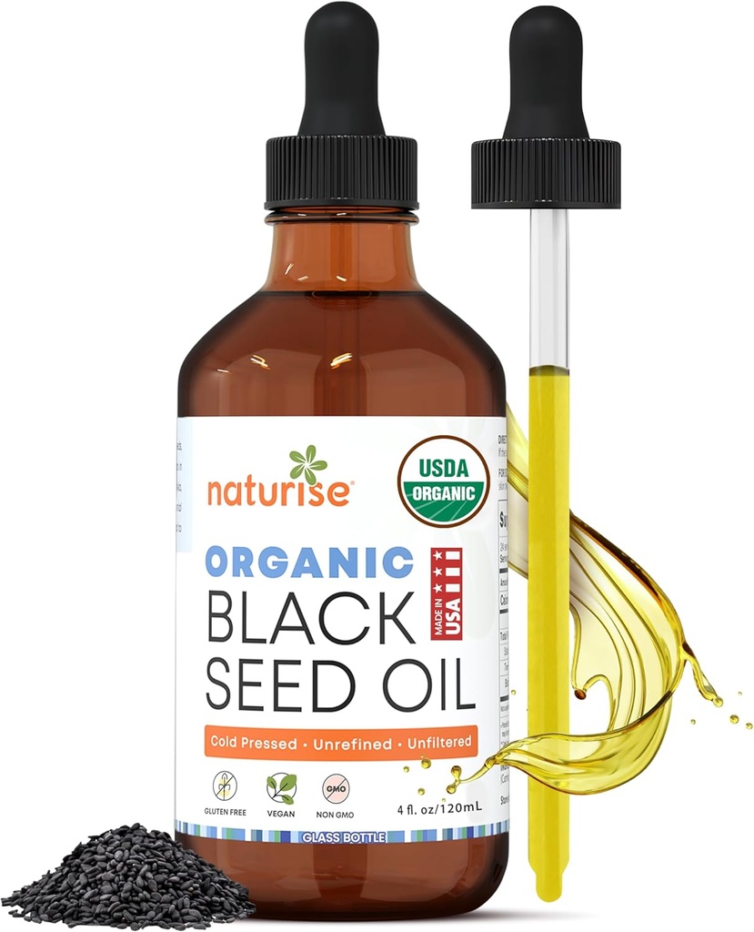 USDA Black Cumin Tohum Yağı Organik - Nigella Sativa Black Tohum Yağ Organik Soğuk Basın ve Cam Şişede Unutulmuş - Vegan, Non-GMO Blackseed Nails & Hair Growth Oils (4 fl oz)