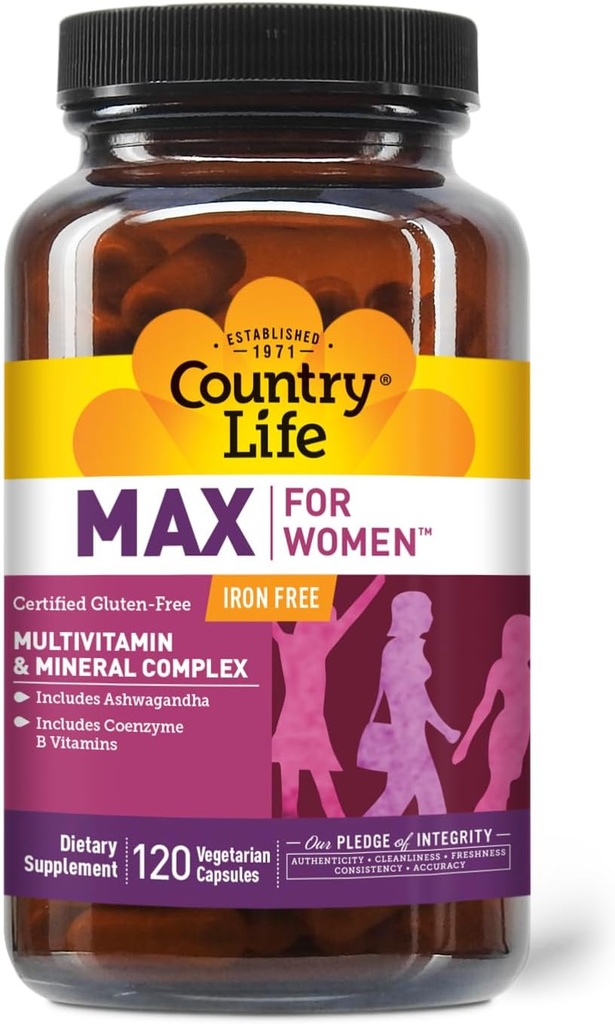 Country Life Max for Women - Multivitamin and Mineral Kompleksi, Iron-free - 120 Vegan Capsules