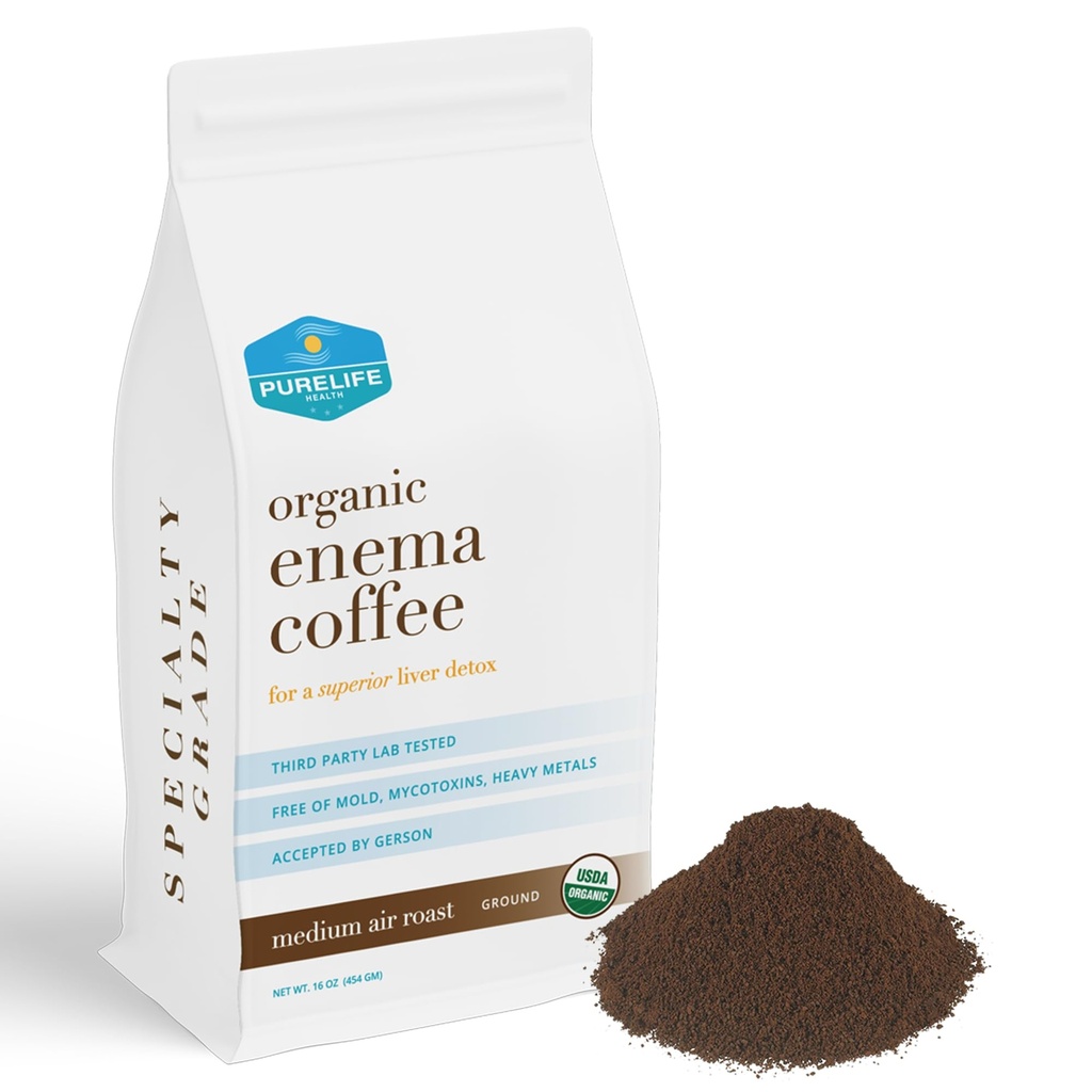 PureLife Enema Coffee- 1 Lb - Organik Gerson Özel - Ground - Moldova ve Fungus Free - Air Roasted Medium / Shipped Fresh- American Owned and captured Since 2012