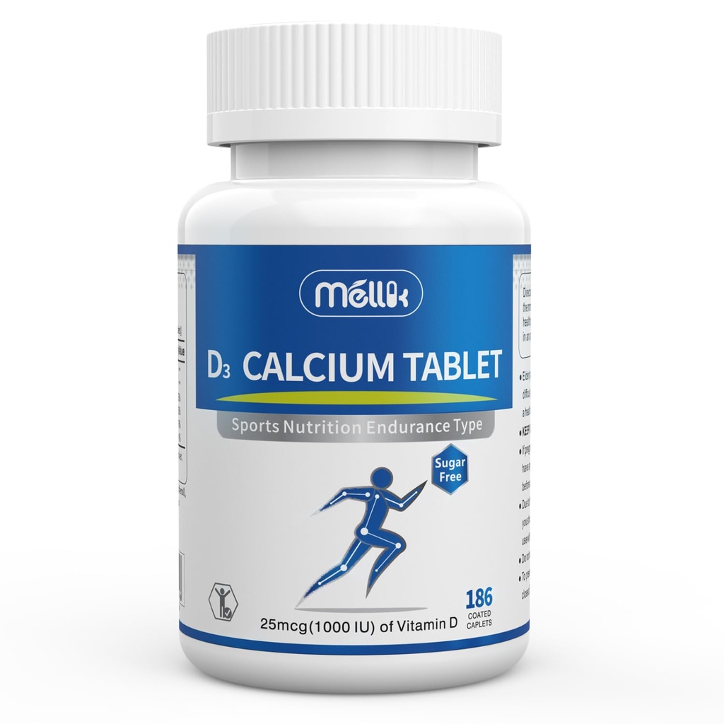 Kalsiyum-Supplement Vitamin-D3 1200-mg Magnezyum-Mini - 186Tablets Unflavored Slow Wedding Bone Health Women and Men Diyetary Supplement Easy to Swallow Sugar Free