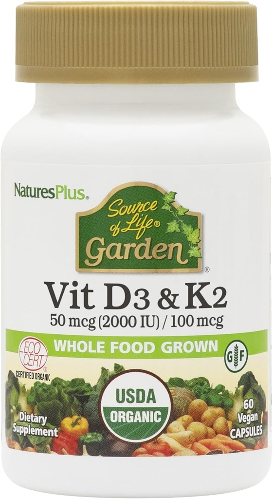 Natures Plus Life Garden D3 & K2-60 Vegan Capsules - Bone Support, Immune Function, Cardiovascular Health & Mood Balance - Vegan, Gluten Free - 60 Hizmetler