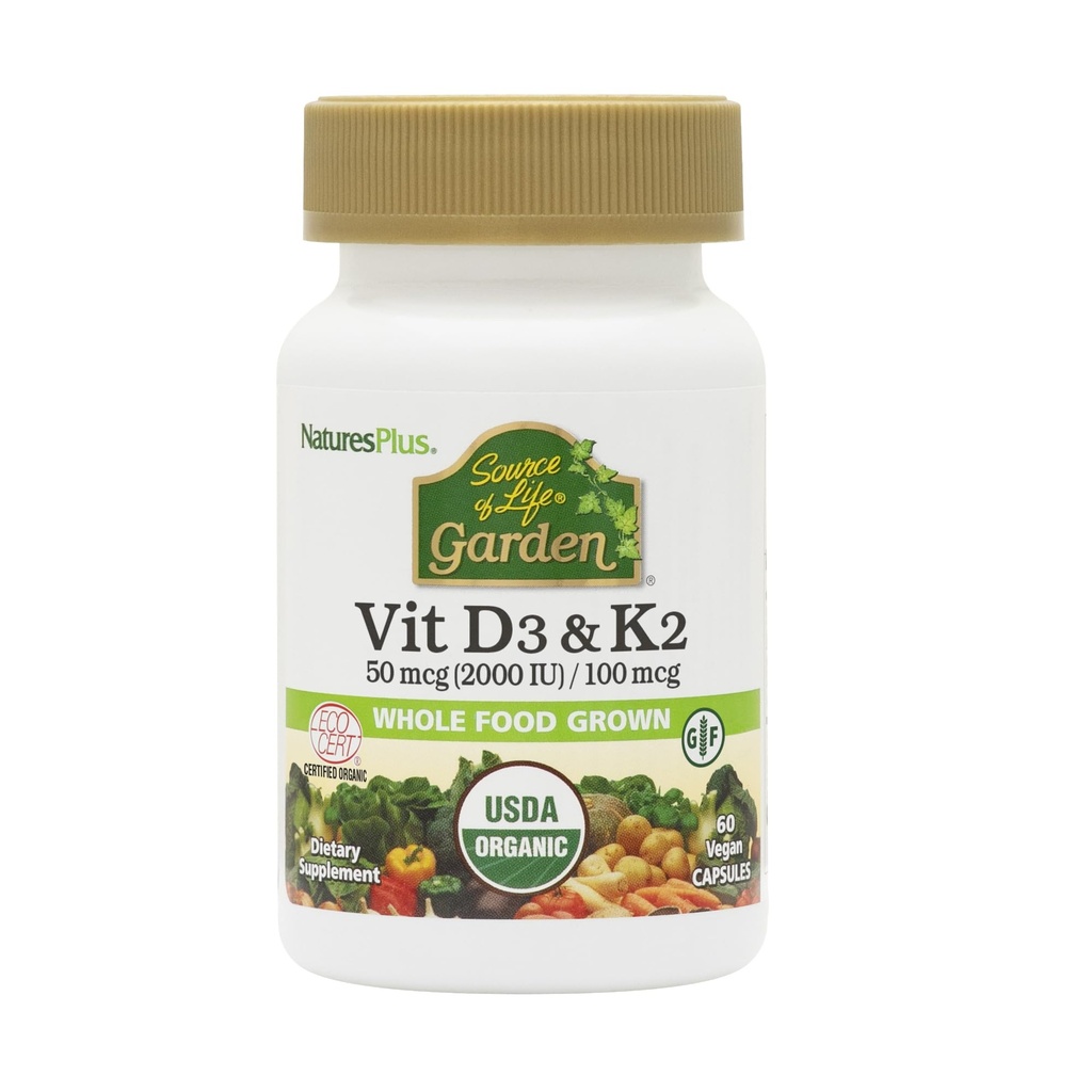 Natures Plus Life Garden D3 & K2-60 Vegan Capsules - Bone Support, Immune Function, Cardiovascular Health & Mood Balance - Vegan, Gluten Free - 60 Hizmetler