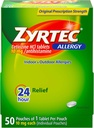 Zyrtec 24 Ωριαία δισκία ανακούφισης από την αλλεργία, μεμονωμένα τυλιγμένα σε εσωτερικούς και εξωτερικούς χώρους ιατρική με 10 mg Cetirizine HCl ανά αντιισταμινικό δισκίο, 1 δισκίο ανά συσκευασία, 50 ct συσκευασία διανομής
