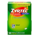 Zyrtec 24 Saat Antihistamin Tabletinde 10 mg Cetirizine HCl ile Kapalı ve Açık Antihistamin Tablet 1 Tablet, 1 Tablet Per Pack, 50 ct Dispensit Pack