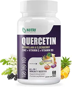Bromelain, Quercetin 500 mg Capsules, C & D3, çinko ve Elderberry - Advanced Lung Immune and Respiratory Support Supplement - 60 Capsules
