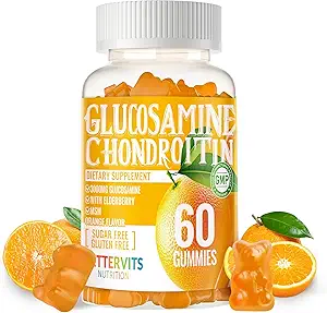 Glucosamine Chondroitin Gummies with MSM & Elderberry Extra Strength - Ortak Destek, Antioksi Immune Support Supplement for Yetişkinler, Men & Women.60 Orange Gummies