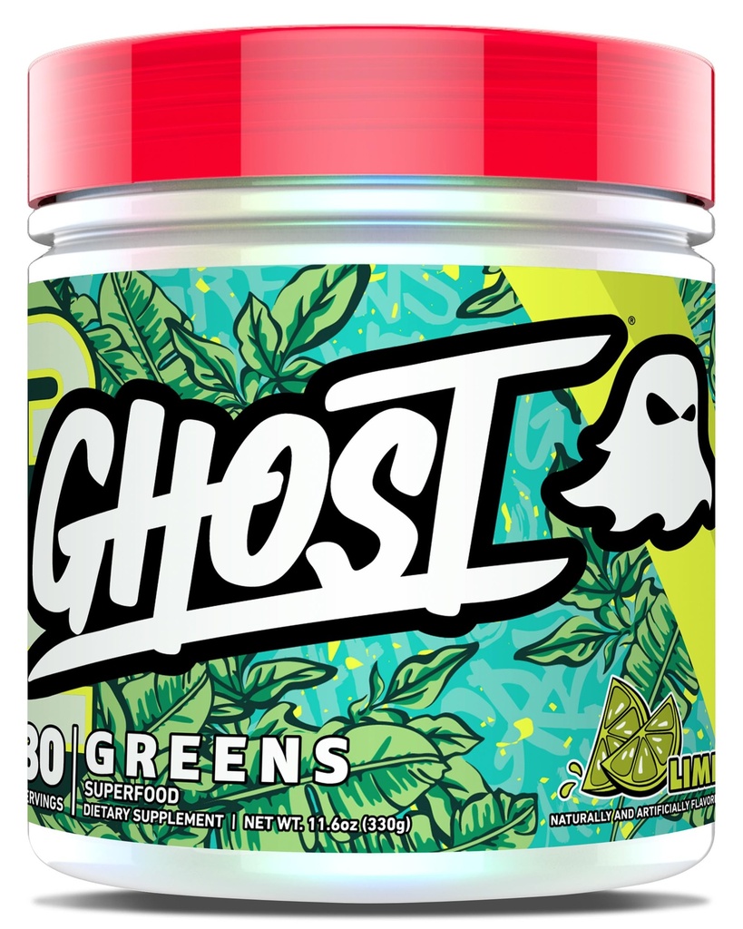 GHOST Greens Toz, Lime - 30 Hizmet - 19 Superfood Greens & Reds Toz, Meyveler, Sebzeler, Spirulina, & Chlorella, Prebiyotikler, 10 Milyar CFU Probiyotik & Digestive Enzymes - Gluten-Free