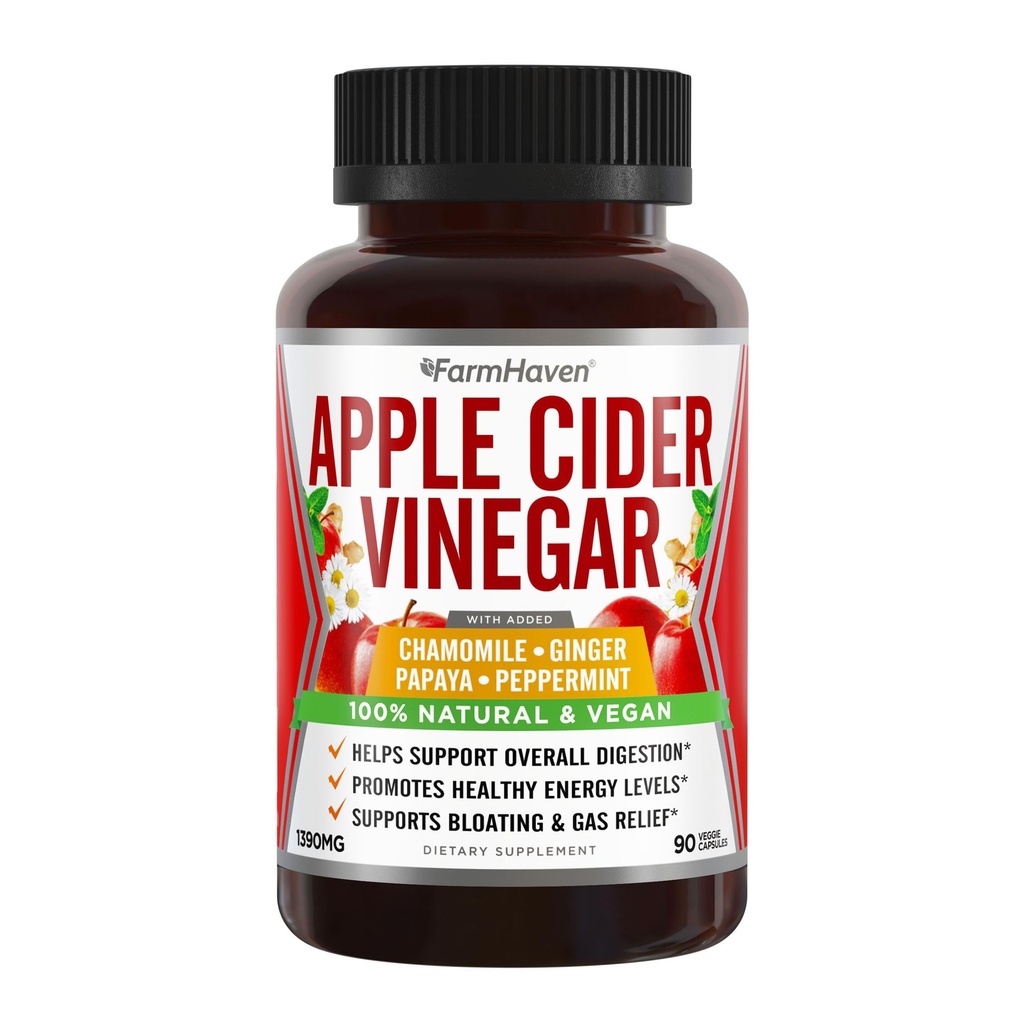 Apple Cider Vinegar Capsules with Ginger, Papaya & Chamomile | 1390mg | Digestion, Energy, Immunity | Soothes Gas & Bloating Issues | Like with Mother | Non-GMO & 100% Natural | 90 Capsules