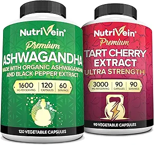 Nutrivein Premium Ashwagandha Capsules & Tart Cherry Capsules Sche: High-Abase Tart Cherry Extract and Ashwagandha Supplements for Recovery, Balance, and Vitality