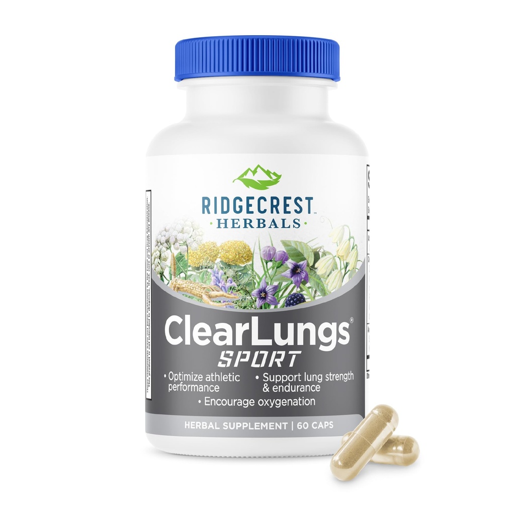 Ridgecrest Herbals ClearLungs Sport, Πρόσληψη οξυγόνου και Lung Support Formula με Cordyceps, Rhodiola, Eleuthero (60 Vegan Caps, 30 Serv)
