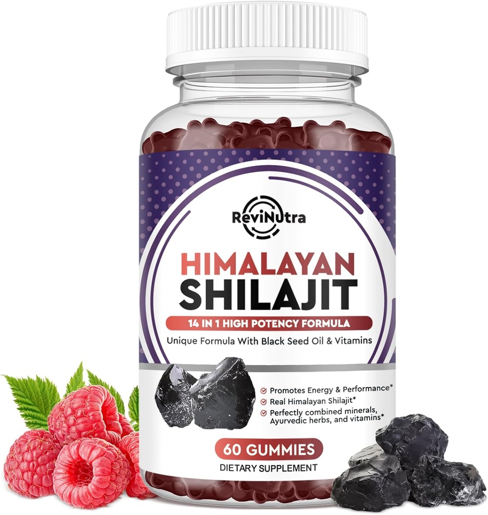 Shilajit Gummies - Himalaya Organik Shilajit Supplement 14-in-1 Kompleksi Black Seed Oil & Ayurvedic Herb Mix, Fulvic Acid for Men & Women - for Energy, Cognitive & Immunity Support
