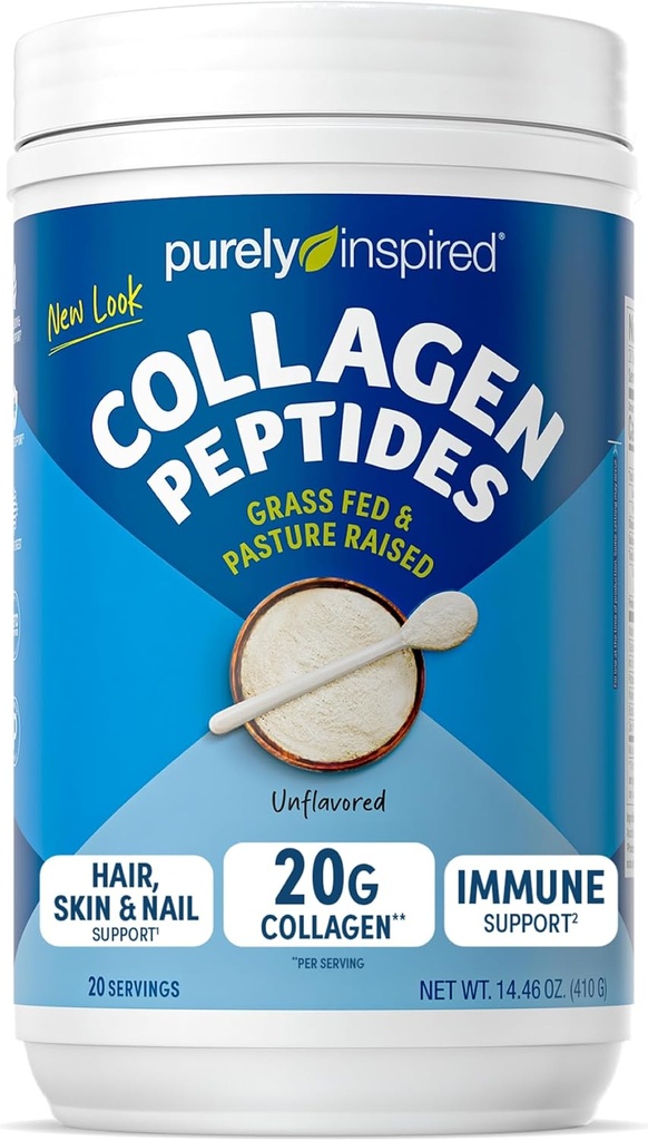 Purely Inspired Collagen Toz, Unflavored (20 Servisler) - Kadınlar ve Erkekler için 20g Collagen Drink Protein Tozu - Grass-Fed & Pastured - Gluten-Free, Paleo & Keto-Friendly Collagen