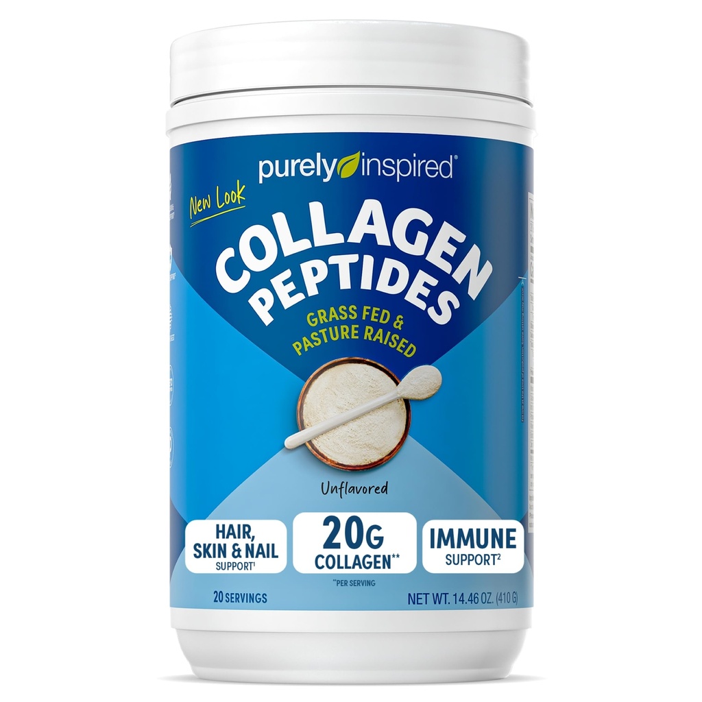 Purely Inspired Collagen Toz, Unflavored (20 Servisler) - Kadınlar ve Erkekler için 20g Collagen Drink Protein Tozu - Grass-Fed & Pastured - Gluten-Free, Paleo & Keto-Friendly Collagen