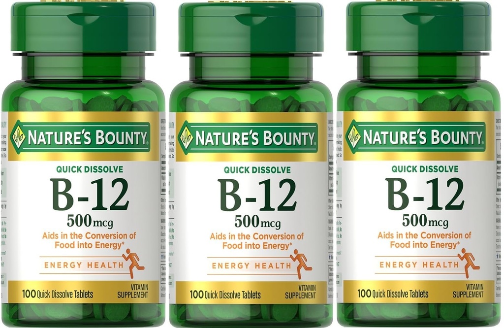 Buunty B-12 της φύσης Γρήγορη Διαλύστε δισκία 500 McG, 300 δισκία (3 X 100 μπουκάλια κόμη)