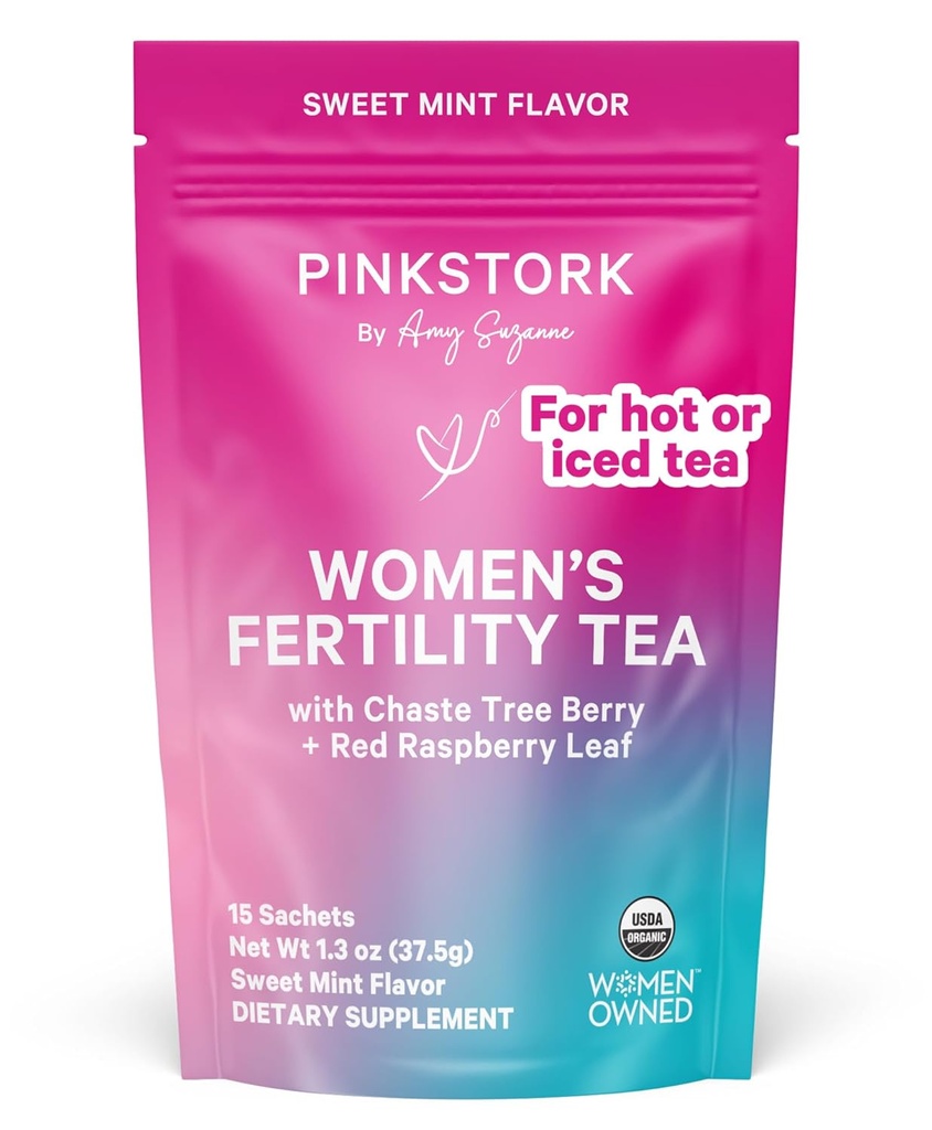 Pink Stork Organik Fertness Tea for Women | Fertness Supplements for Women with Chaste Tree Berry (Vitex) + Red Raspberry Leaf | Hormonlar Anbal Tea for Conception Support | USDA Organic, Caffeine Free - Sweet Mint, 15 Sachets