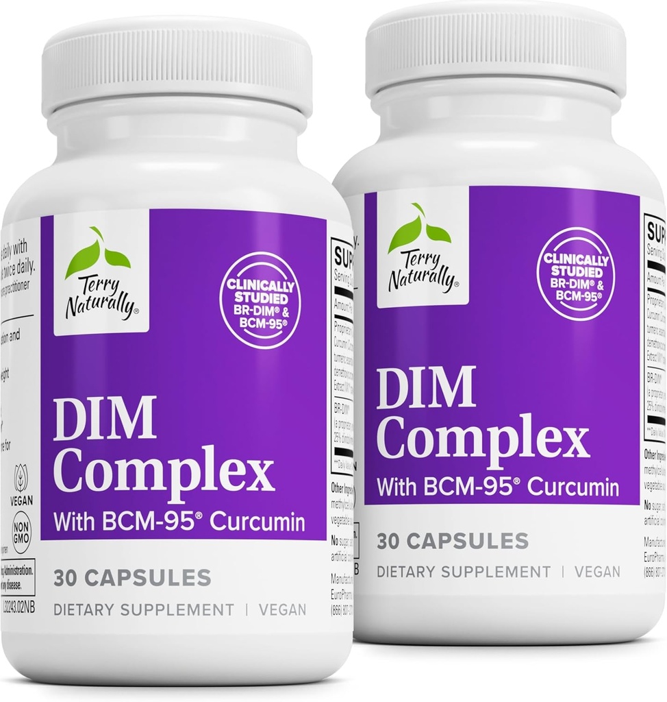 Terry Natural DIM Kompleksi - BCM-95 Curcumin ile Diyetsel Supplement - Sağlıklı Hormon Dengesini Desteklemek için Tamam, Liver Health & Menopause Symptom Relief - 30 Capsules, 2 Pack (60 Capsules)