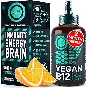 Vegan B12 Sıvı Ölçeği - Hızlı Teklif B12 Doğrusal 5000 mcg Mecobalamin Supplement - Enerji, Hafıza ve Mood Destek - Yüksek Yeterlilik Gün - Doğal Citrus Flavor - 2oz