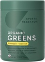 Sports Research® Organic Pineapple Coconut Greens - Digestive Health, Natural Energy & Mood Support* - sertifikalı Organik Toz - 20 Hizmet