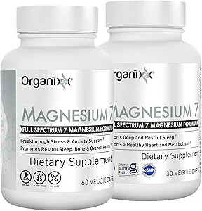 Organixx Magnezyum Glycinate Supplement for Support Sleep, Muscle & Heart Health, 7 Tip Magnezyum Kompleksi B6 Manga, Gluten Free, Vegan, Non GMO, High Abxia, 90 Capsules