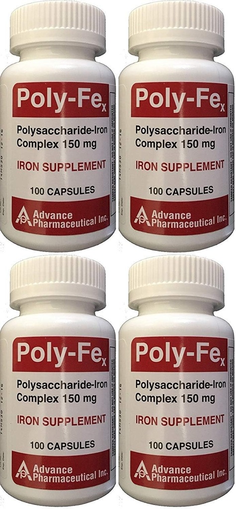 Polysaccharide Iron Kompleksi 150 mg Capsules Iron Supplement 100 Capsules per Şişe Pack of 4 Total 400 Capsules