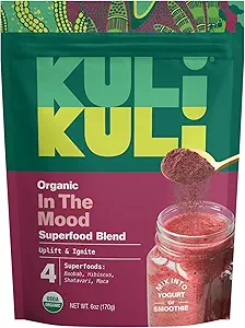 Kuli Mood Magic 6 oz Organic Uplifting Superfood Toz - Maca'nın Güçlü Kızamağı, Baobab, Hibiscus ve Cinnamon - Mood için Superfood toz karışımı, Stres Azaltılması, Bilişsel Fonksiyonlar