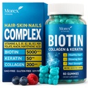 Biotin Collagen Keratin Gummies - A, D, B7 Vitamini ile Doğal Saç, Skin & Nails için Çokvitamin - Anti Aging Collagen Gummy Vitamins for Men & Women, Hair & Nail Growth Supplement - 60 Gummy Bears