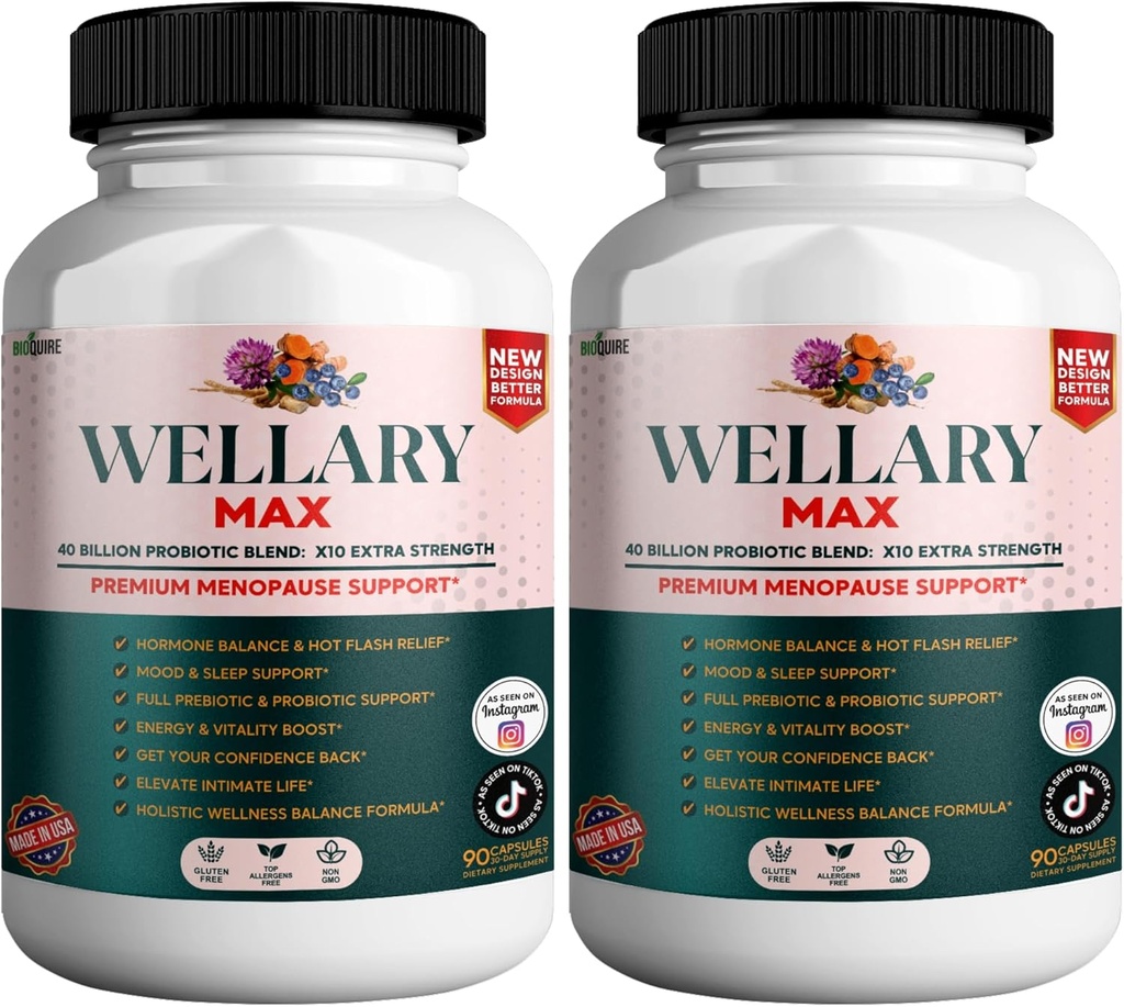Wellary Max Menopause Support Supplement, 40 Billion CFU Probiotic Blend, 90 Capsules (2)
