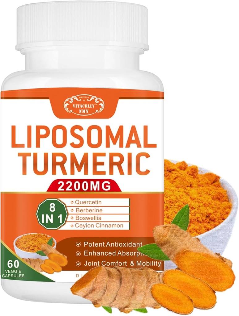2200 mg Liposomal Turmeric Curcumin Supplement with Black Pepper & Ginger Gelişmiş Aborpsiyon - Ortak Destek için% 95 Curcumin Ekstraksiyon