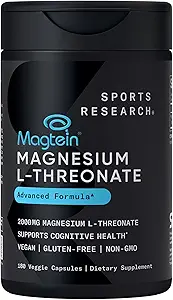 Sports Research Magtein Magtein Μαγνήσιο L-Θρεονικές κάψουλες - Συμπλήρωμα Μαγνησίου για τη μνήμη, Εστίαση & Γνωστικότητα - Μαγνήσιο L Θρεονικό υποστηρίζει την υγεία του εγκεφάλου, τον ύπνο & τη διάθεση- 2000mg, 180 κάψουλες για ενήλικες