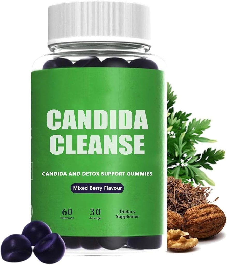 Candida Cleanse, Candida ve Detox Destek Gummies, 10in-1 Gelişmiş Formula Black Walnut, PAU D'Arco & Wormwood, Non-GMO 60 Gummies