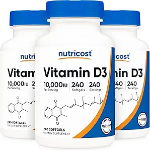 Nutricost Βιταμίνη D3 10.000 IU, 240 Soft Gel Caps (3 φιάλες)