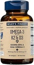 Wiley's Finest Wild Alaskan Fish Oil Vitamin K2 & D3 Softgels - 500 mg of EPA and DHA Omega-3s for Bone and Heart Health Support - 60 Softgels (60 Hizmet)