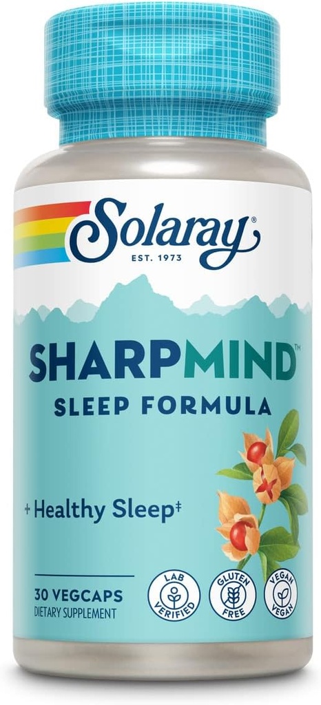 SOLARAY SharpMind Sleep, Nootropic Sleep Aid Formula, Nootropics Brain Support Supplement for a Calm Mood and Health Sleep with Slow Release Melatonin 3 mg, 60 Day Garanti, 30 Hizmet, 30 VegCaps