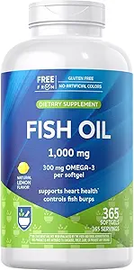 Rite Aid Fish Oil 1000 mg, 365 Softgels - Natural Lemon Flavor, EPA ve DHA ile Kalp, Beyin ve Vizyon Sağlığı Destekliyor