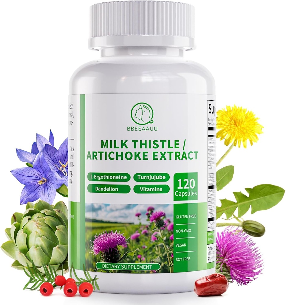 Süt Butle Supplement, Liver Cleanse Detox & Tamir Formula, 16-in-1 Herbal Liver Support Pill with Artichoke, L-Ergothioneine, Turnjube Dandelion Extract for Liver & Antioksi 120 Capsules