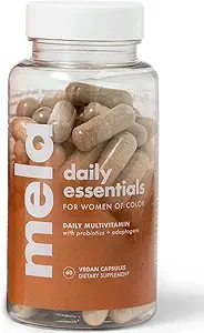 Mela Daily Essentials Multivitamin for Melanated Women - Υψηλής περιεκτικότητας σε βιταμίνη D3 και B12, Probiotics, Lion's Mane, Ceylon Cinnamon - Vegan, Gluten Free, Non-GMO, 30 Day Supply (60 Κάψουλες)