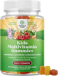 Natures Craft Plantive Kids Multivitamin Gummies - Çocuklar için Multivitamin Immunity Support Gummies with Vitamins A C D3 E B ve çinko Gelatin ve Gluten Free Non-GMO Vitaminleri Gummy Formula 120ct