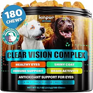 Köpekler için Göz Vitaminleri - Tear Stains, Dog Eye Care, Immune Support - ARAP, Carrot, Fish Oil, Lutein - 180 Soft Chews with Duck Flavor - For All Breeds and Ages