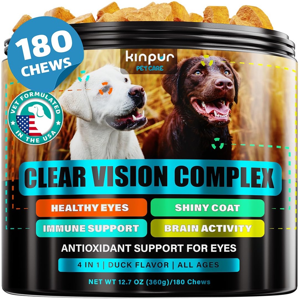 Köpekler için Göz Vitaminleri - Tear Stains, Dog Eye Care, Immune Support - ARAP, Carrot, Fish Oil, Lutein - 180 Soft Chews with Duck Flavor - For All Breeds and Ages