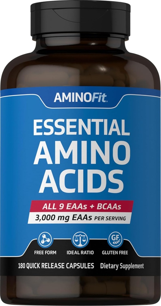 Piping Rock Essential Amino Asits Supplement | 3000 mg | 180 Capsules | Erkekler ve Kadınlar için Kompleks: EAA ve BCAA | Non-GMO, Gluten Free | by Fitness Labs Labs Labs