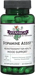 Vitanica Dopamine Assist, Dr Formulated Dopamine Supplement, L-Tyrosine, Mucuna Pruriens Nörotransmitter Mood Support, B6, Folate, Green Tea Extract Quercetin Vegan, 60 Capsules