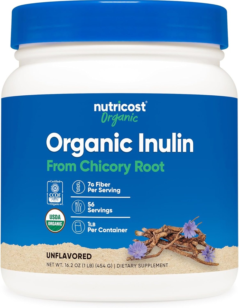 Nutricost Organic Inulin Toz 1LB (454 Grams) 7 Fiber Per İçinde Fiber Grams - Chicory Root - Sertifikalı USDA Organik