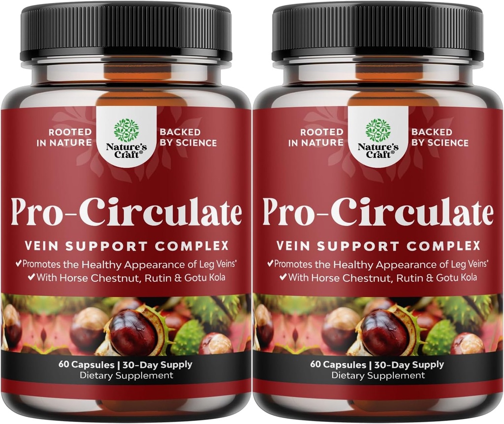 Vein Support Supplements Leg and Veins - Full Body Circulation Supplement for Spider & Varicose Veins and Improv Flow with Horse Chestnut Extract & Flavonoids - Vegan Non-GMO Mini Caps (2 ay)