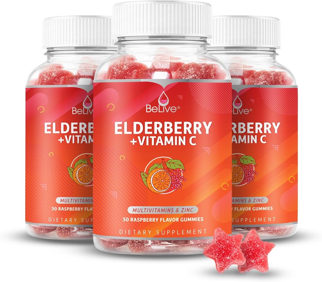 Çinko ve Vitamin C ile Canlı Yaşlı Gummies - Immune Support Supplement with Vitamin D, A, E, B12 - Sağlıklı Kemikler ve Dişler için Gummies, Keto & Non-GMO - Raspberry Flavor | 3Pack