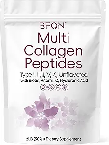 Multi Collagen Protein Powder, 2 Λίρες – Τύπος I,II,III,V,X με Βιοτίνη, Υαλουρονικό Οξύ, Βιταμίνη C – Μη αρωματισμένα Collagen Peptides – Κέτο & Παλαιό Φιλικό, Εύκολη Διάλυση, Μη ΓΤΟ (2LB)